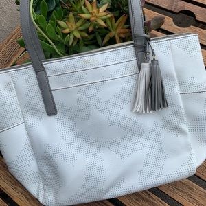 White and Grey Relic tote with tassels